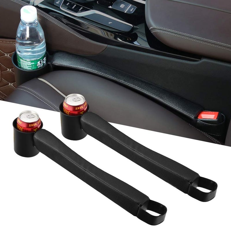 Supin 2 Prices Car Seat Gap Filler Pad PU Leather Console Side Pocket Organizer and one Cup for Cellphone Wallet Coin Key (Black) - Image 1